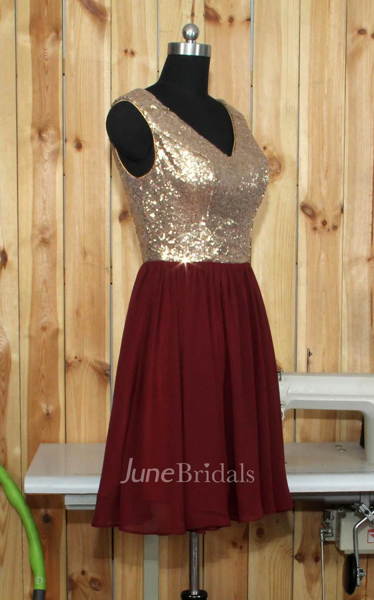 V-neck Chiffon Dress With Sequins