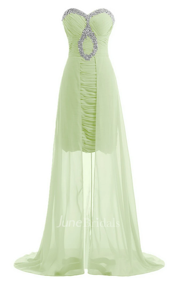 Sweetheart Long Chiffon Dress With Ruching and Sequins