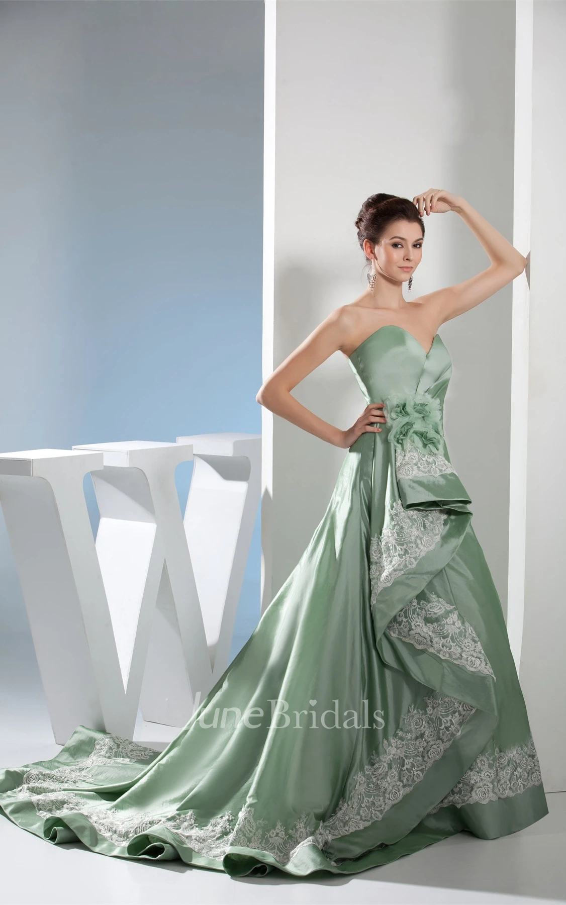 Sweetheart Satin A-Line Gown with Appliques and Flower