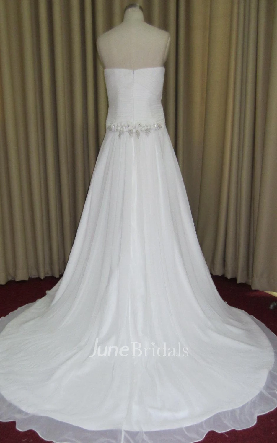 A-Line Chiffon Satin Dress With Pleats Beading Appliques Flower