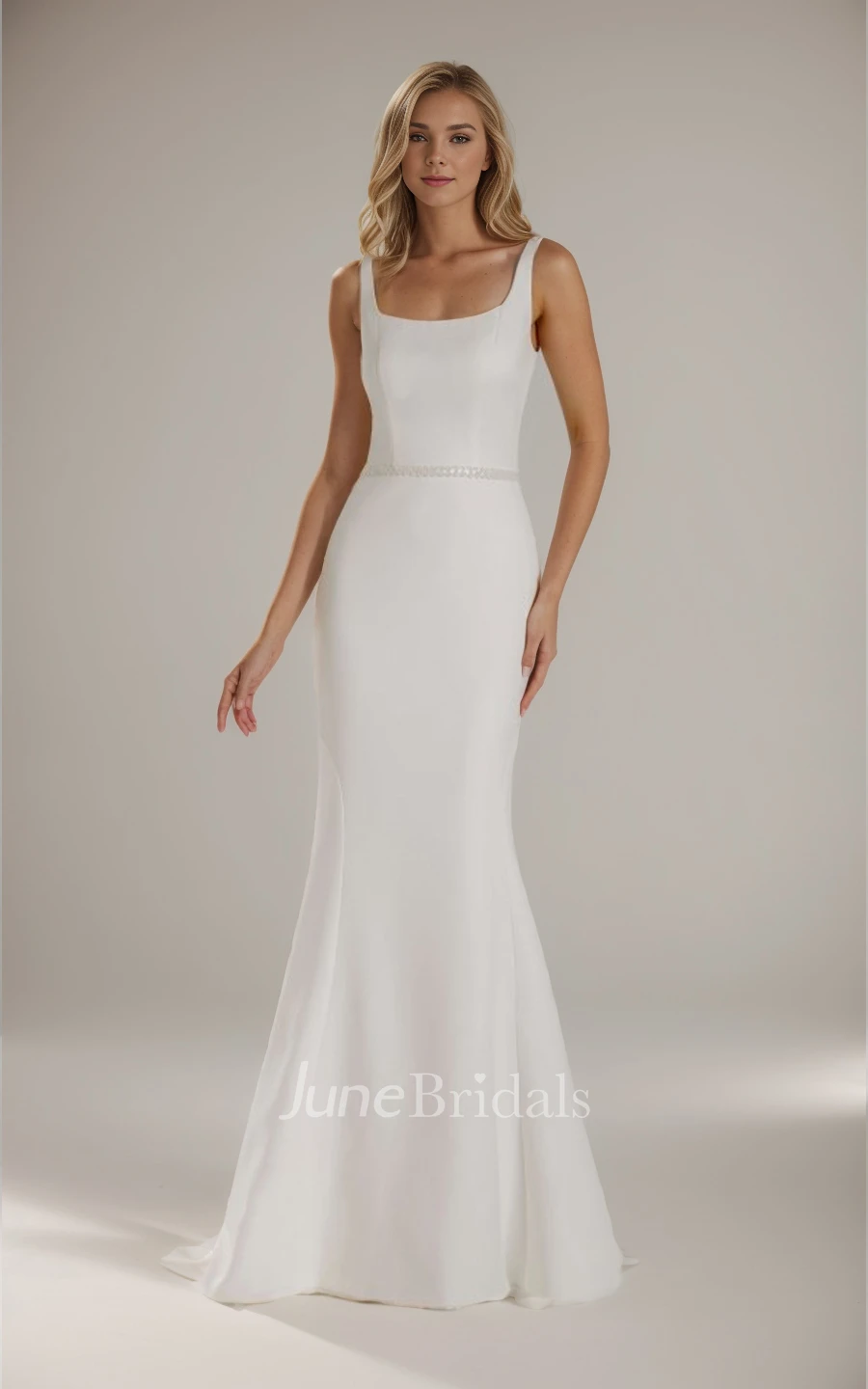 Modern Simple Satin Mermaid Spring Wedding Dress with Square Neck and Court Train Elegant Bridal Gown