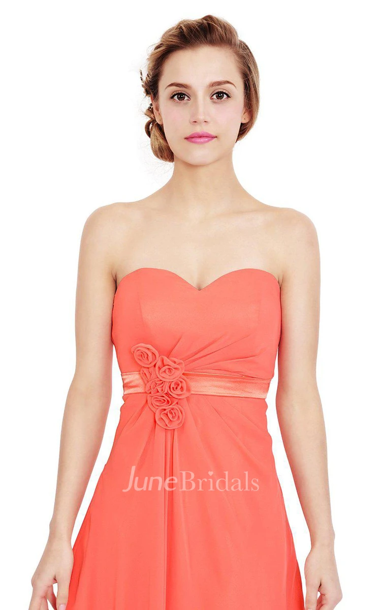 Glamorous Sweetheart Chiffon Dress With Floral Waist