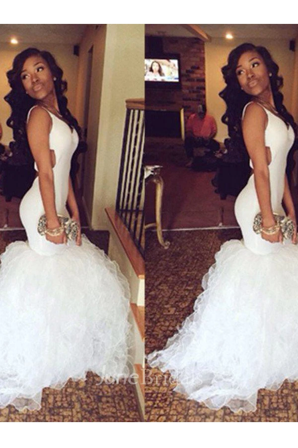 Mermaid Sweetheart Satin Organza Sleeveless Floor Length Dress