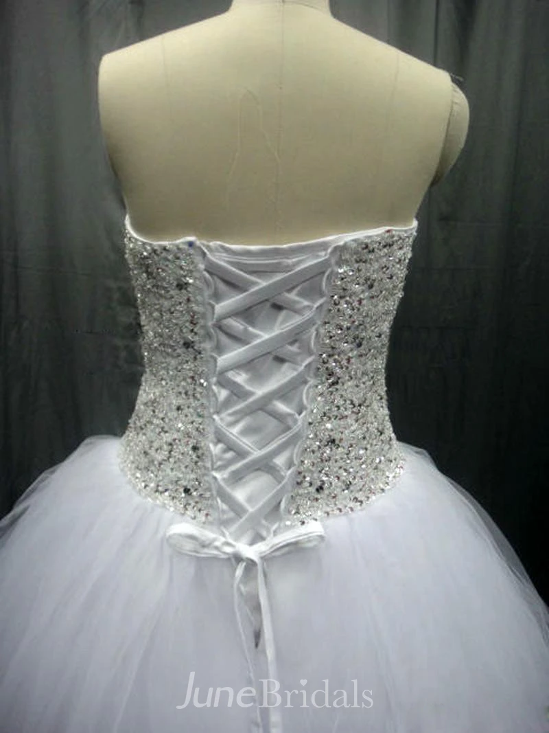 Sweetheart Tulle Beading Crystal Diamond Strapless A-Line Wedding Dresses