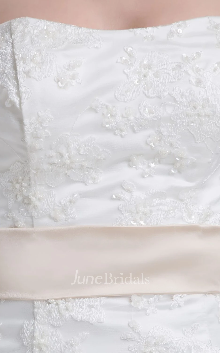 Strapless Lace A-Line Dress With Satin Waist and Bolero