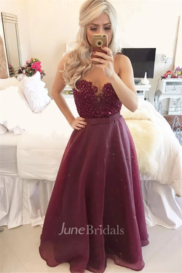 Modern A-line Beadings Burgundy Prom Dress Zipper Button Back