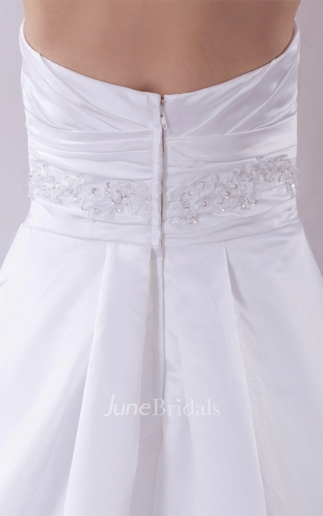 Strapless Ruched A-Line Ball Gown with Pleats and Jeweled Waist