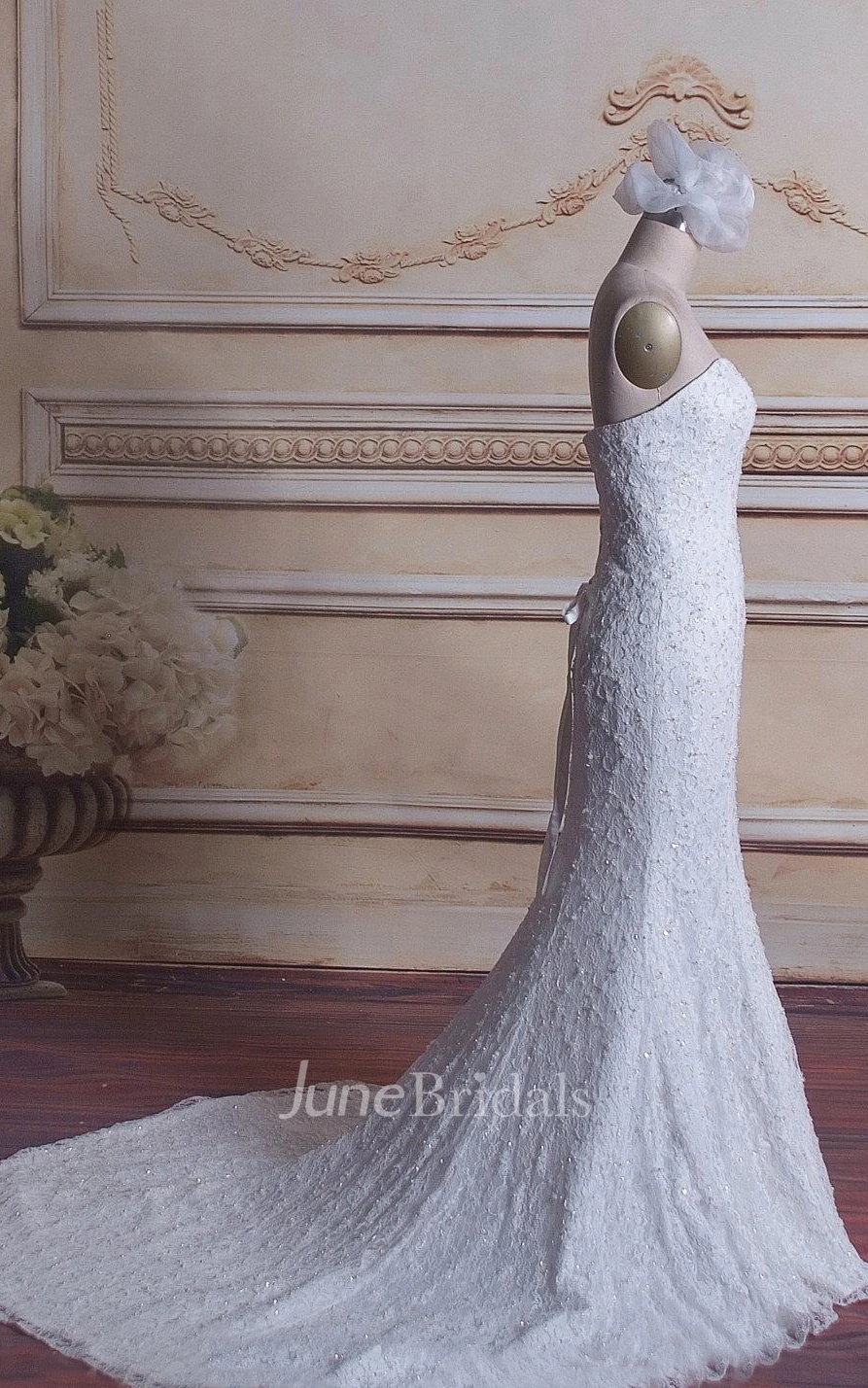 Mermaid Strapped Sweetheart Lace Satin Dress With Beading Sequins