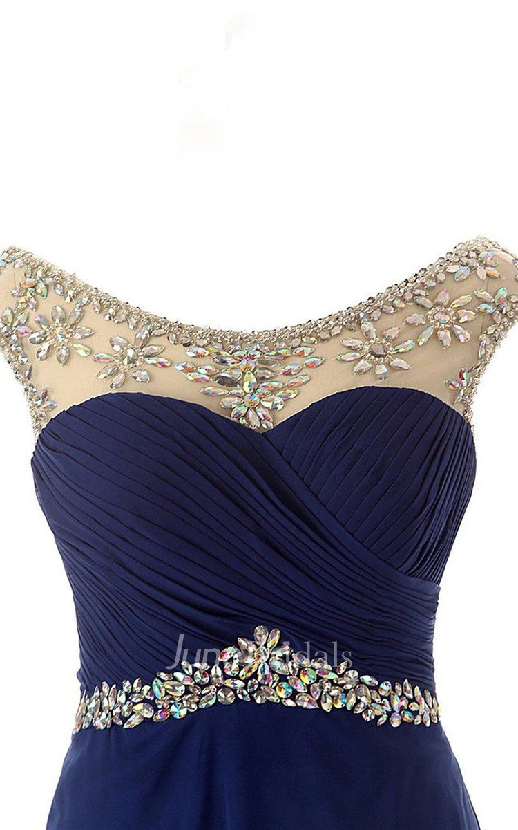 Cap-sleeved Chiffon Dress With Beaded Illusion Style