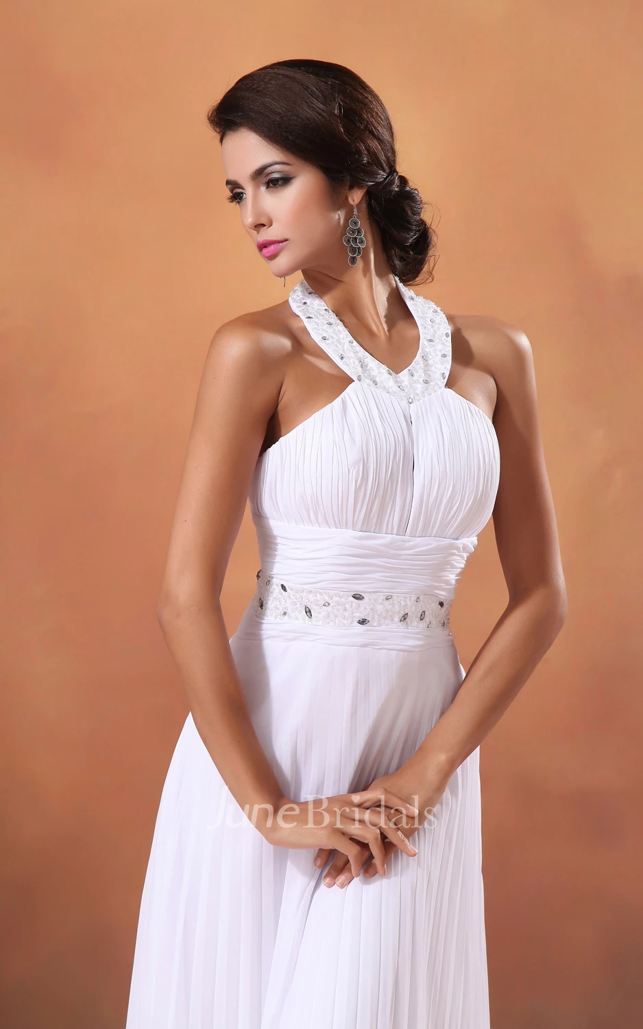 Tea-Length A-Line Dress With Draping And Crystal Detailing