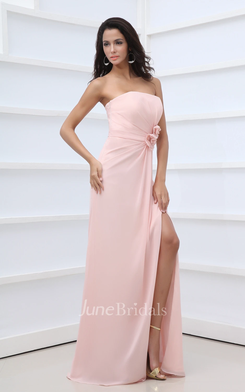 Scalloped Edge Neckline Neckline Chic Gown With Side Split And Flower