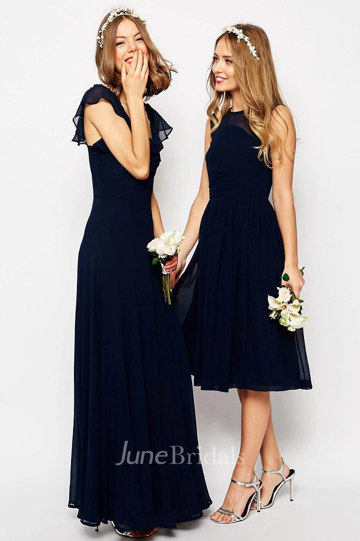 Jewel-Neck Sleeveless Chiffon A-line short Bridesmaid Dress