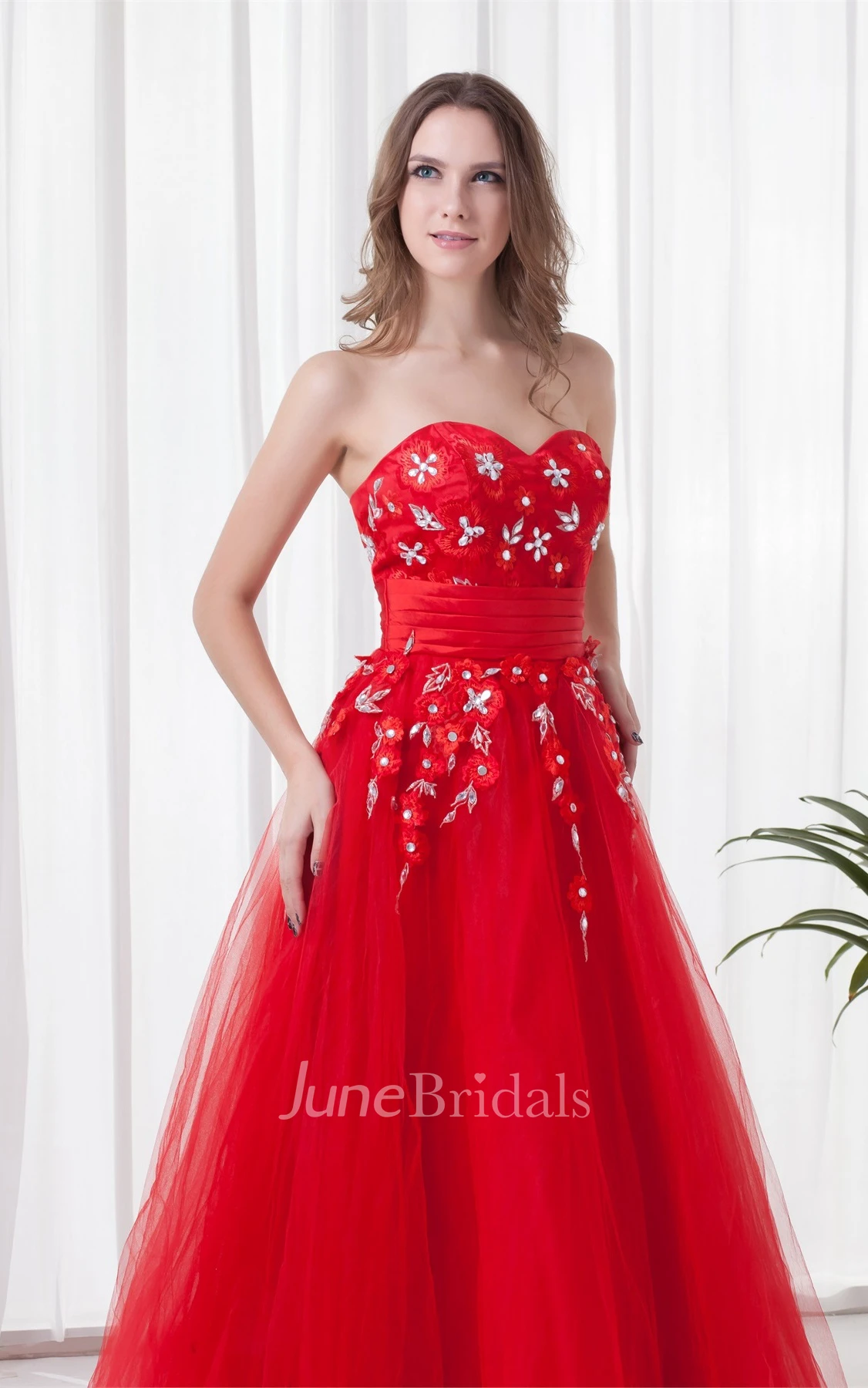 flamboyant a-line sweetheart dress with tulle overlay and rhinestone
