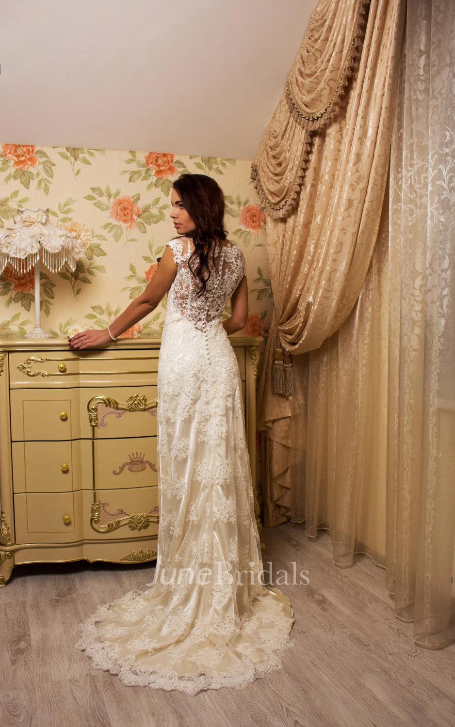 Tulle Lace Satin Weddig Dress With Illusion Corset Back