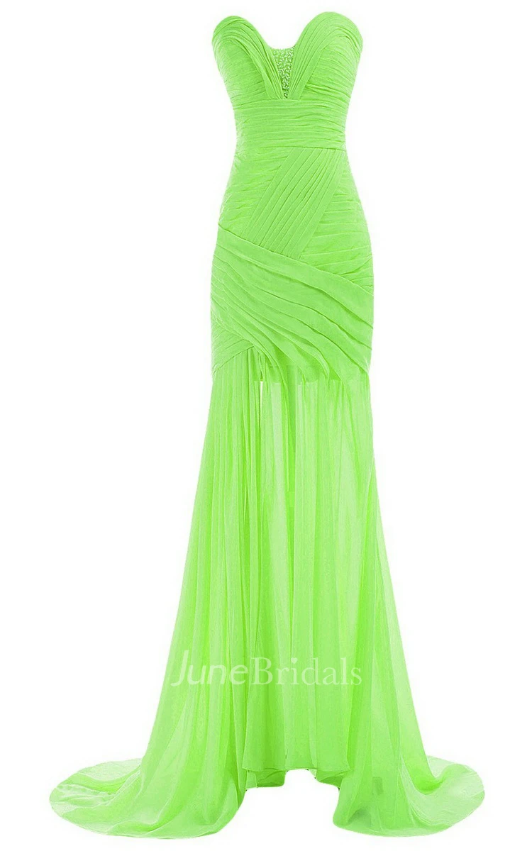 Sweetheart Sweep Train Gown With Ruching and Beading