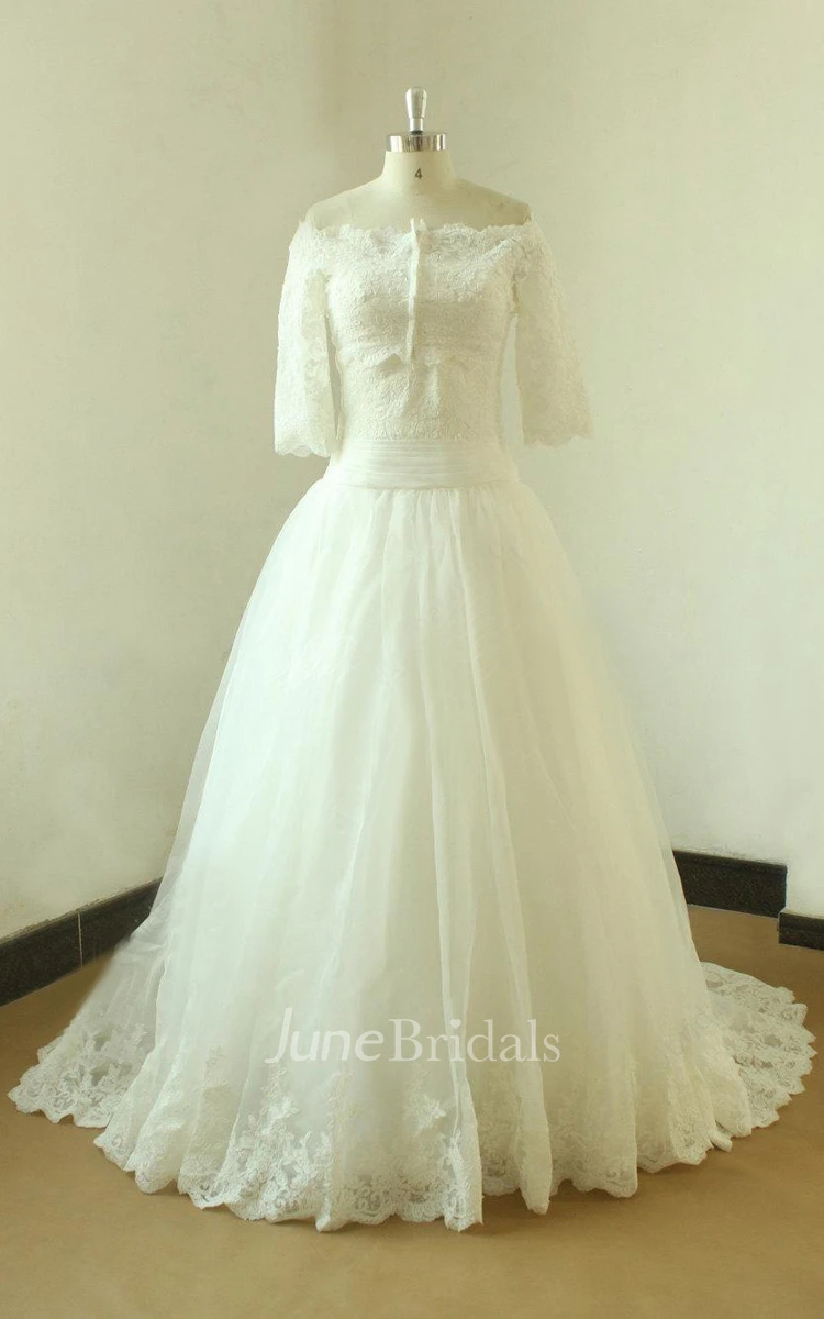 Ivory Modest Vintage Lace Wedding With Removable Bolero Dress