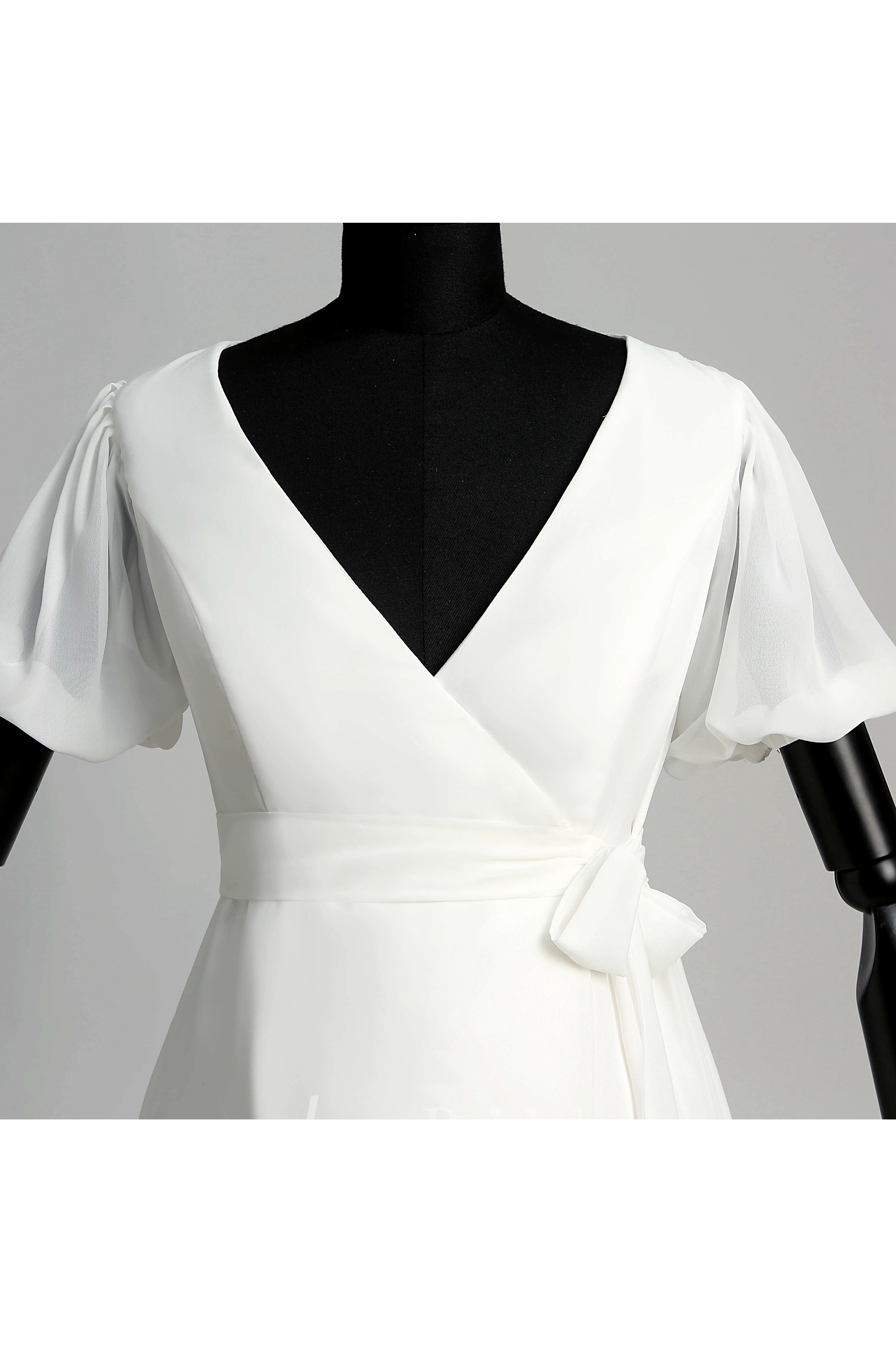 Puf Style Sleeve V-neck Long Chiffon Maternity Wedding Dress