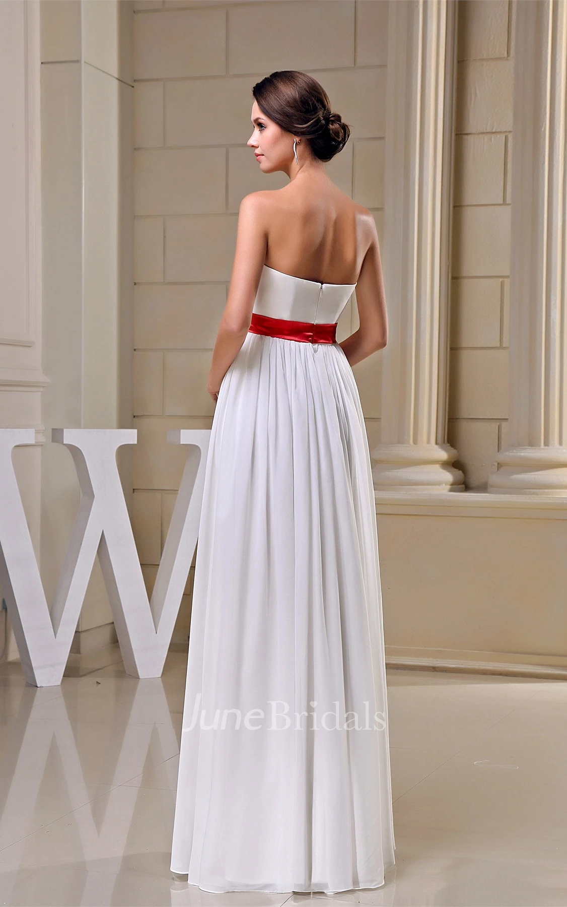 Strapless Pleated Floor-Length Dress with Broach