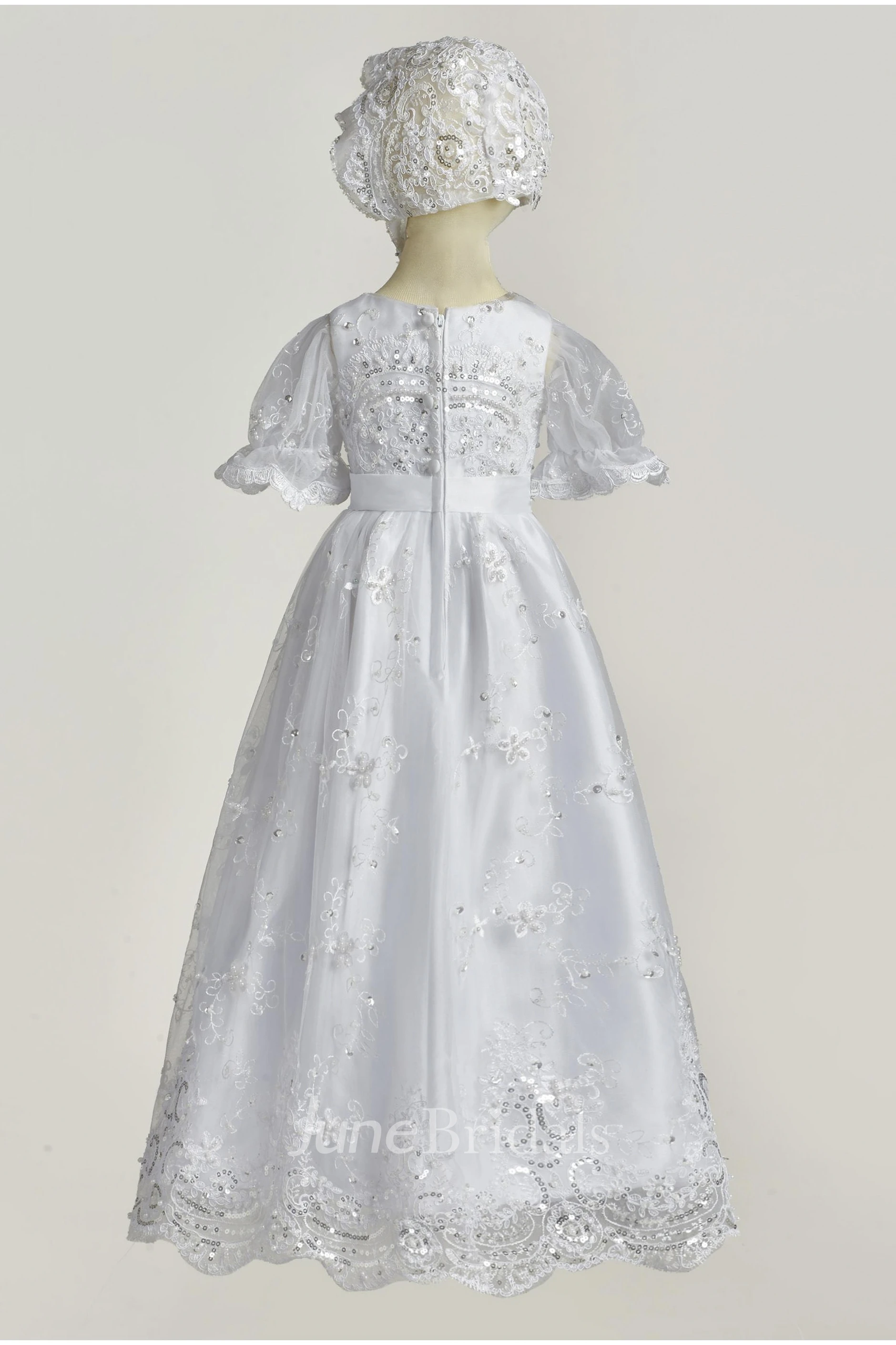 Cute Elegant Christening Gown With Lace And Bow