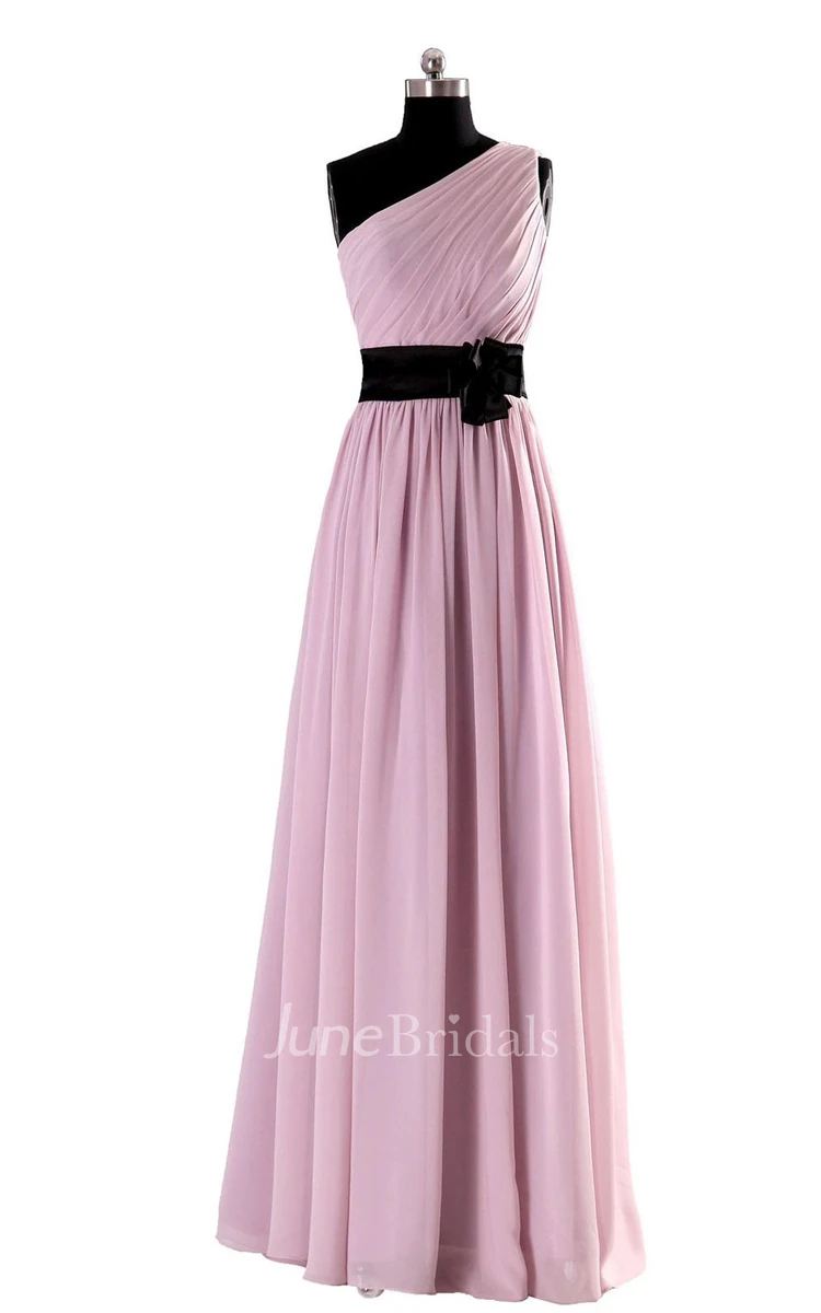 High-neck A-line Chiffon Dress With Satin Sash and Bow