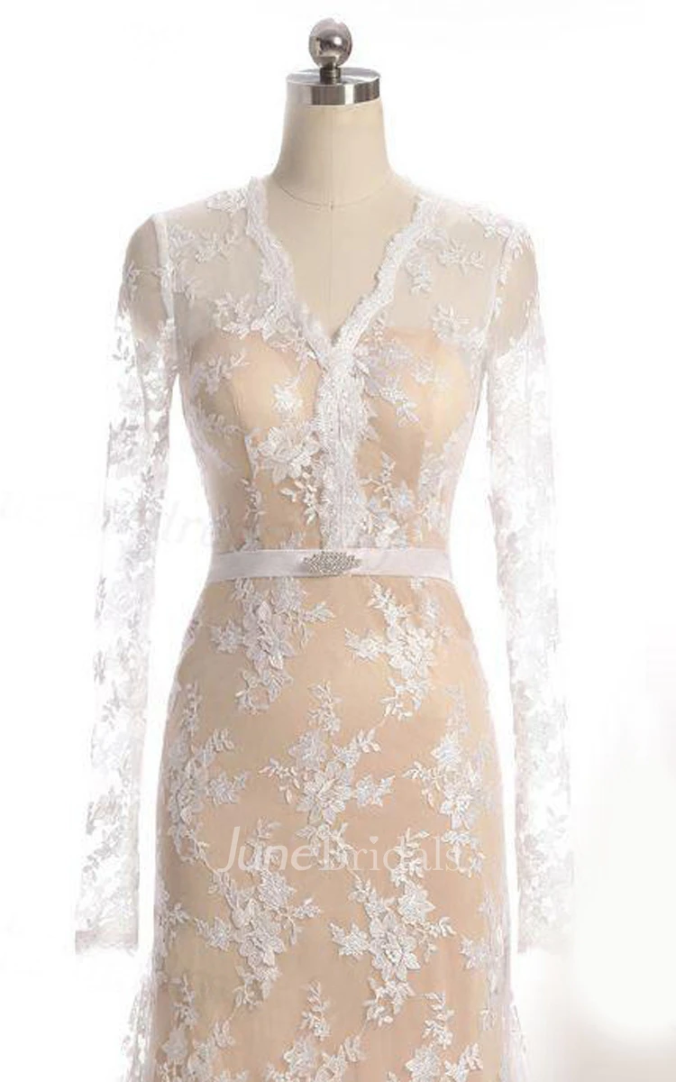 Mermaid Long Sleeve Court Train Lace Dress With Illusion