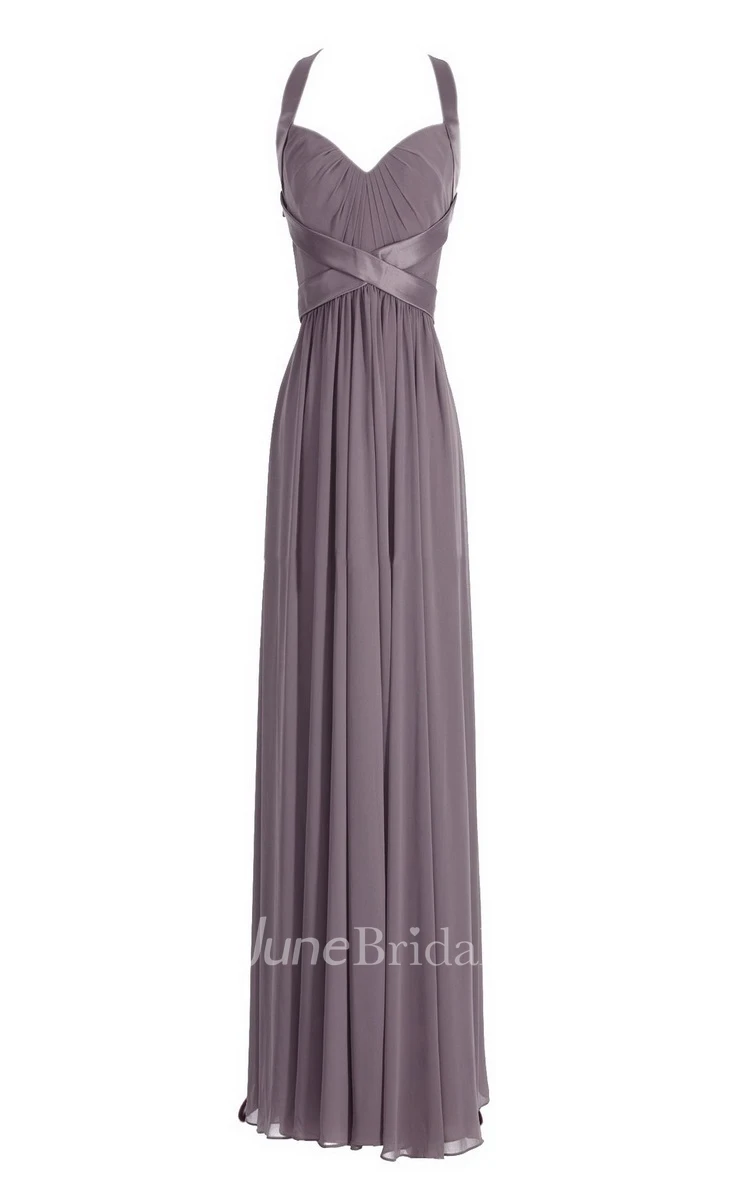 Sleeveless Empire Long Chiffon Crisscross Dress