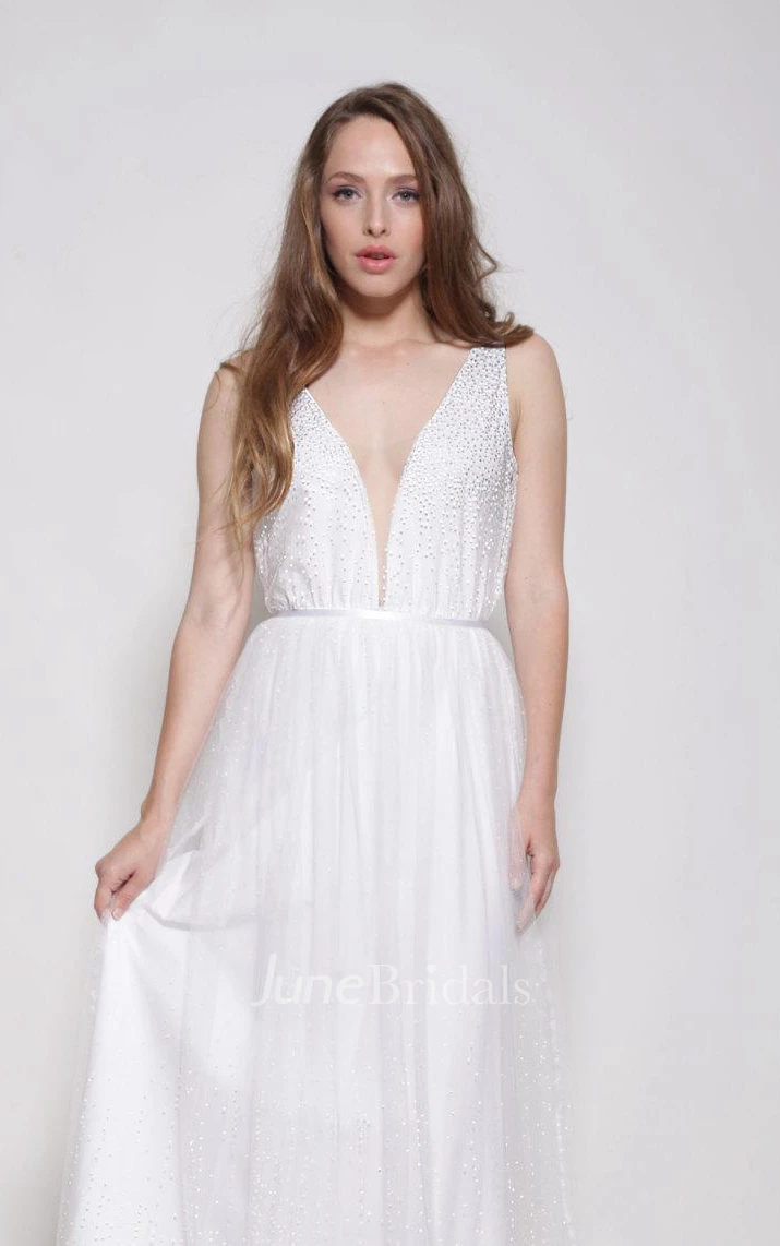 Boho Dotted Tulle Wedding Silver And White Dots Wedding Dress