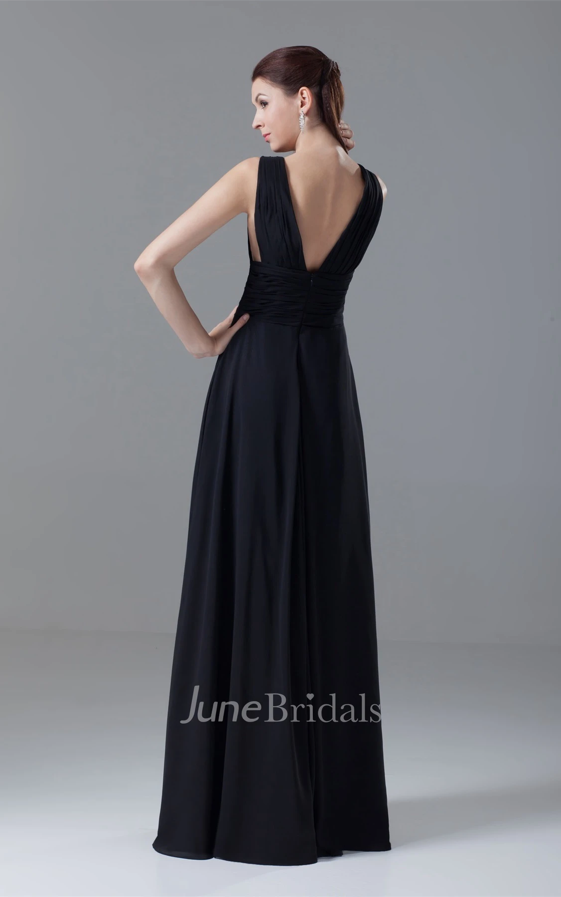 Strapped Chiffon Maxi Dress with Ruching and Low-V Back