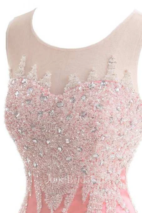 Sleeveless Beaded Bodice Mermaid Long Satin Dress With Bow