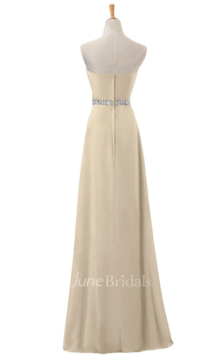 Sweetheart Rhinestoned Pleated A-line Gown With Zipper Back