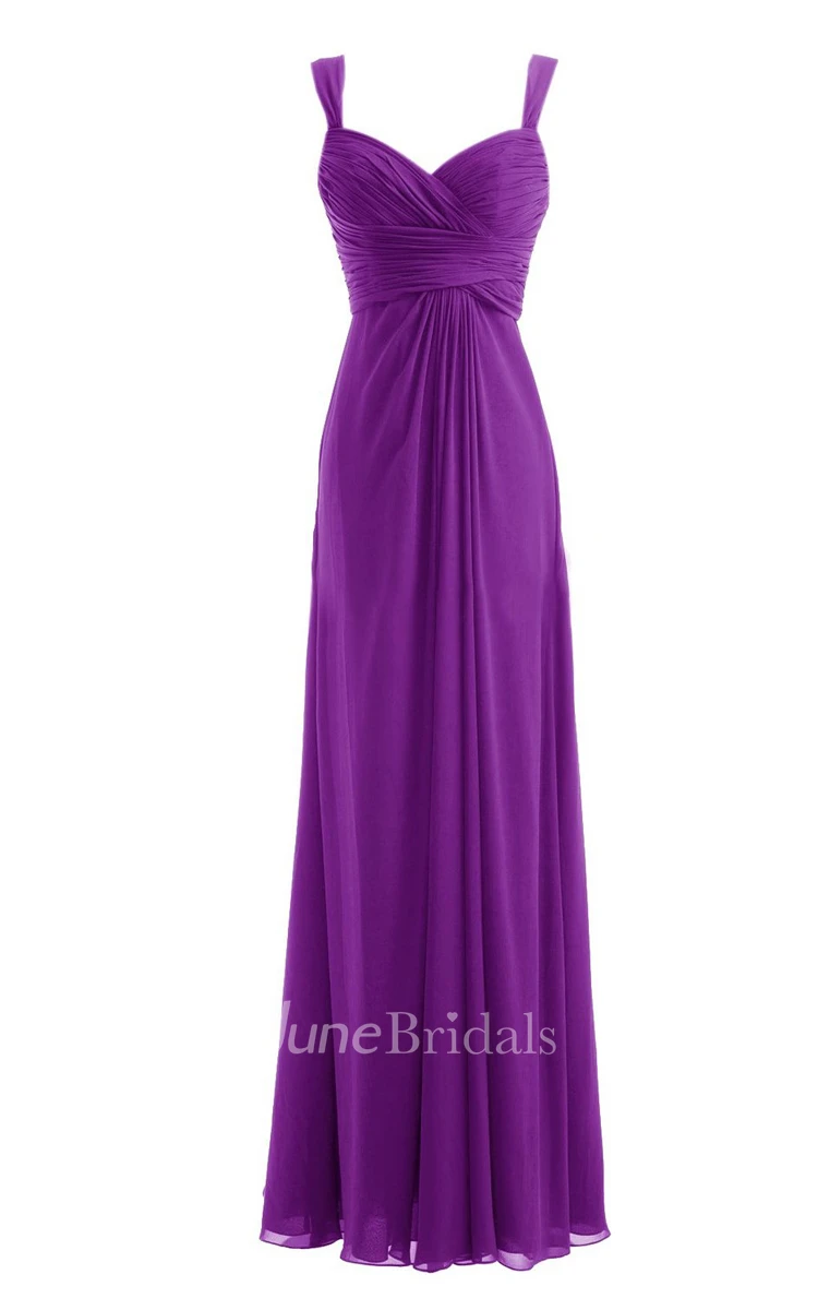 Straps Ruched A-line Gown With Deep-v Back