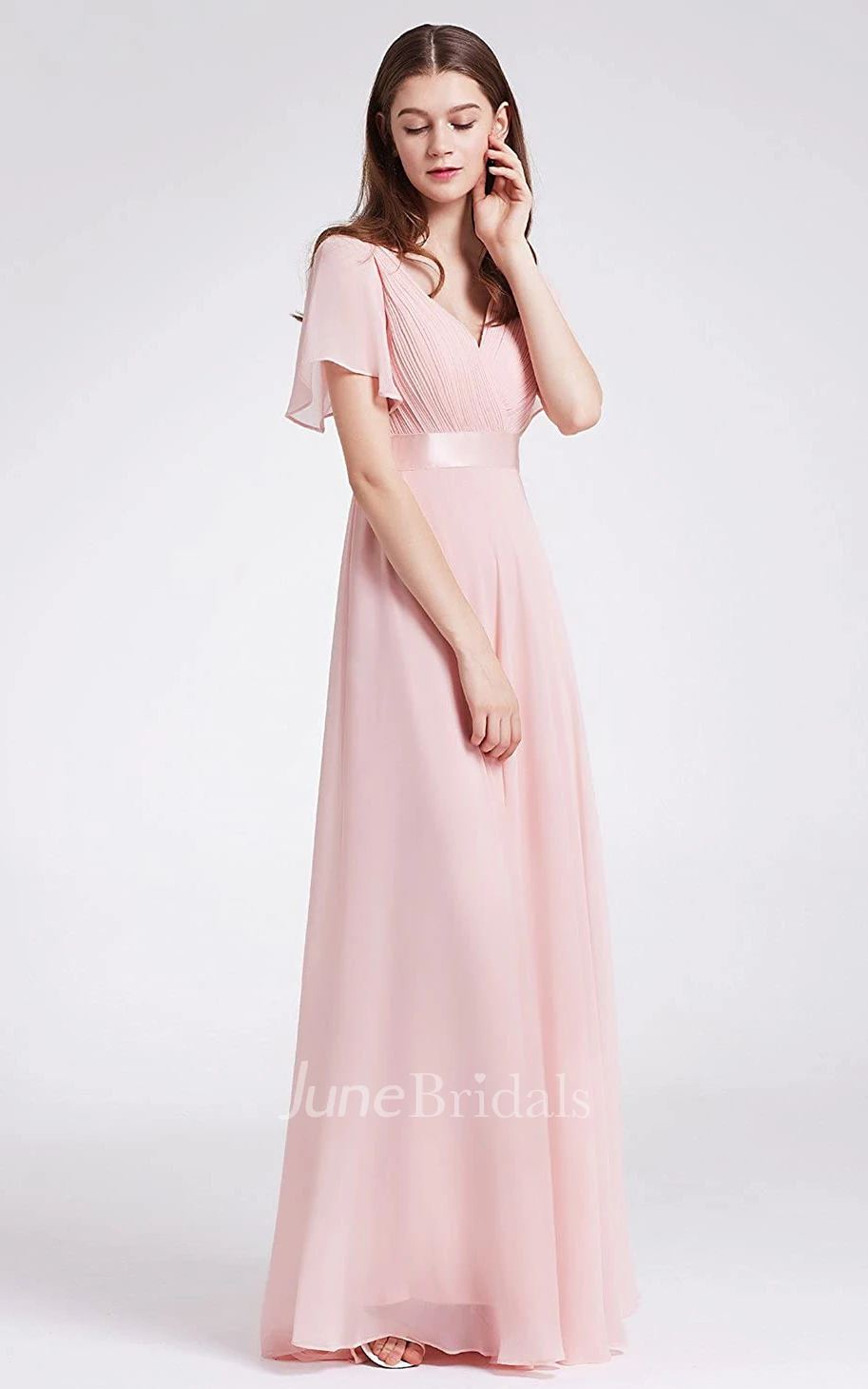 A Line V-neck Chiffon Short Sleeve Formal Mother Dress With Ruffles