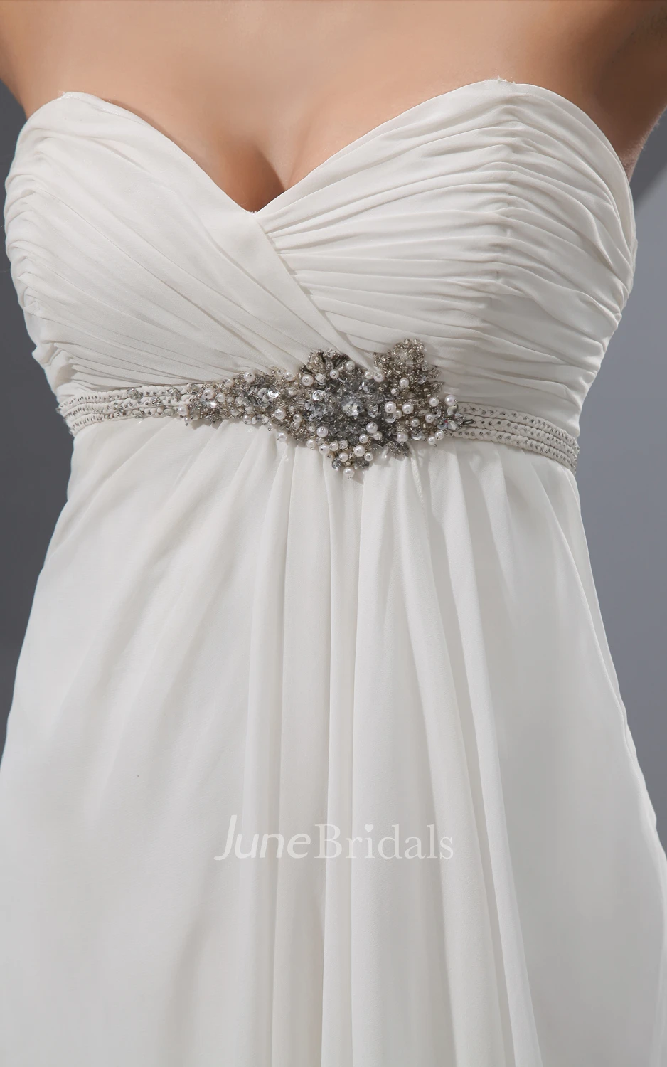 Ruffled Empire Chiffon Dress With Sweep Train And Draping