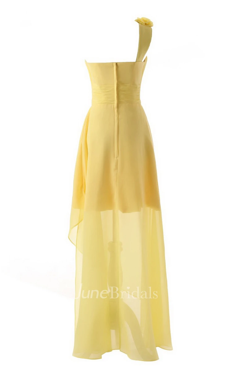 Asymmetrical One-shoulder Pleated Chiffon A-line Dress With Flowers