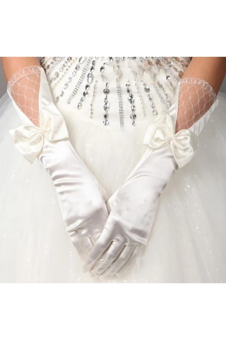 Long Stretch Satin Large Bowknot Gloves