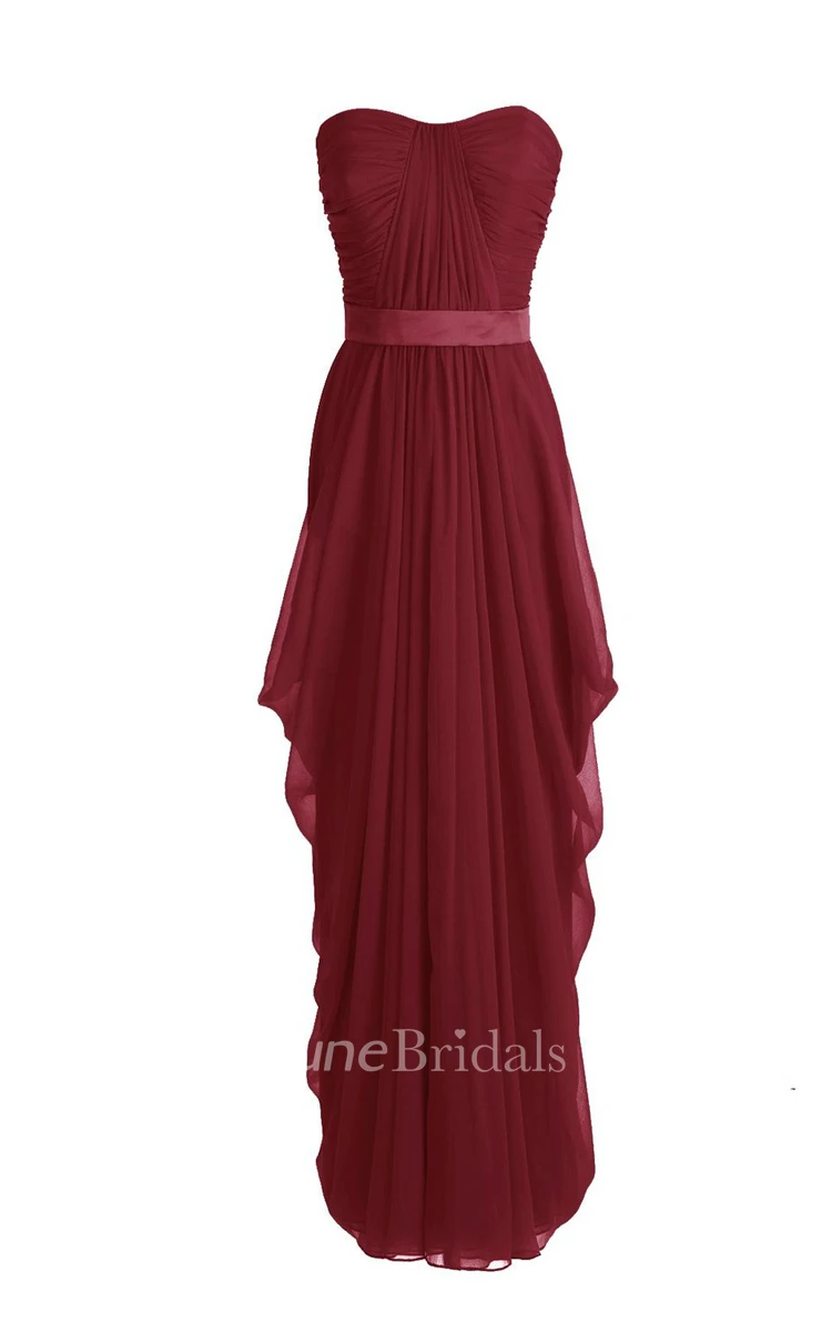 Chic Asymmetrical Ruched A-line Gown With Satin Band