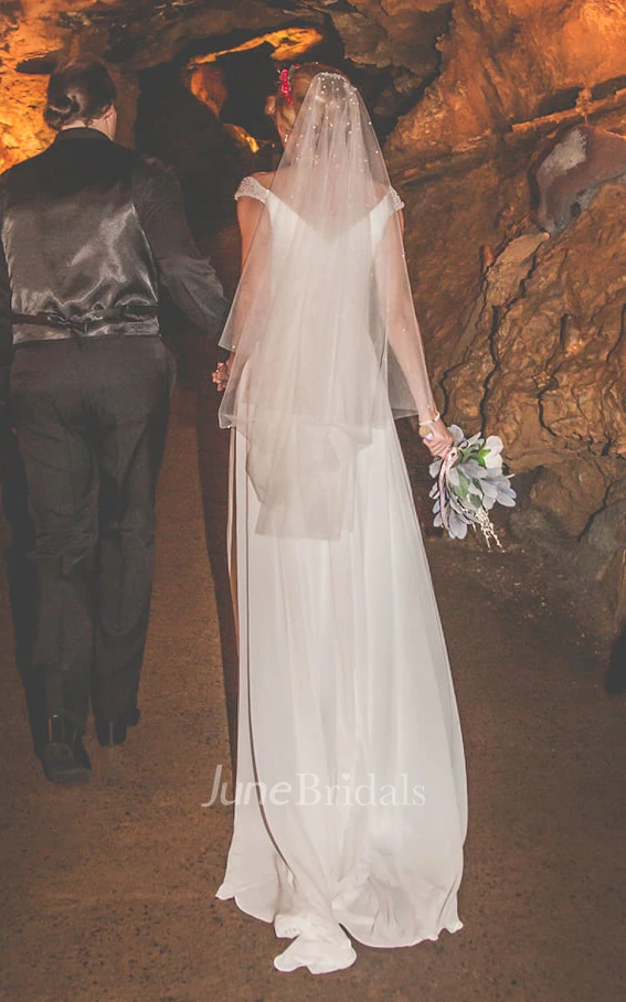 A-Line Chiffon Off-the-shoulder Vintage Wedding Dress Ruching With Low-V Back