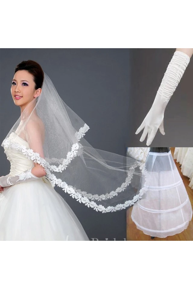Cheap New Style Wedding Veil Gloves Petticoat Three-Piece Package