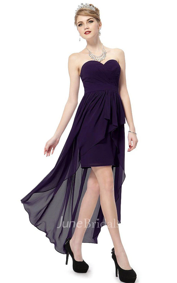 Sweetheart Asymmetrical Chiffon Gown With Pleats