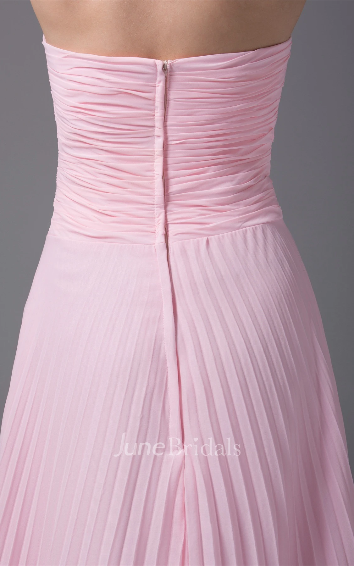 Chiffon Sweetheart Pleated Long Dress with Ruching and Beading