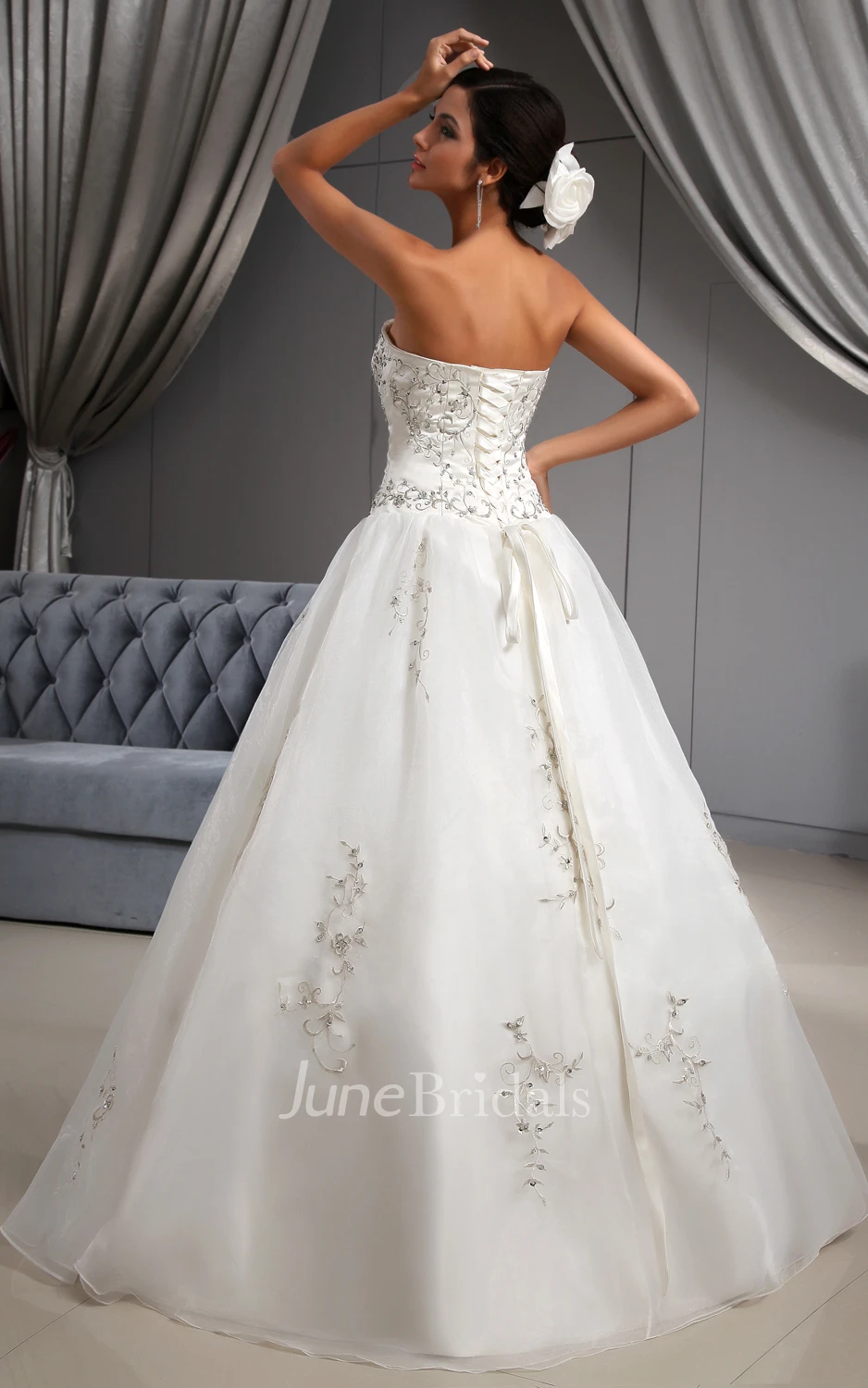 Glam Organza A-Line Style Dress With Embroidered Bodice