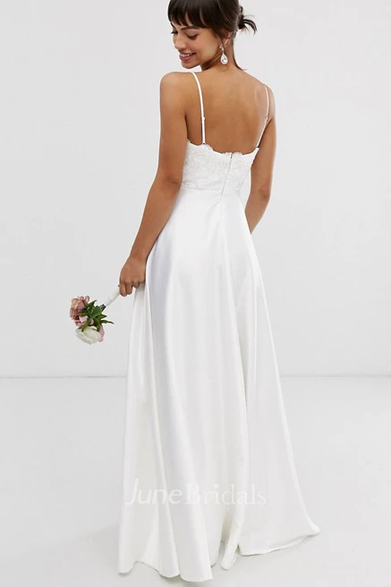 Simple Satin Sheath Spaghetti Floor Length Wedding Dress