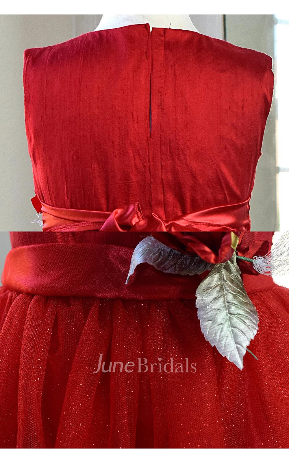 Satin Bodice Ruffled Tulle Layer Dress With Flower