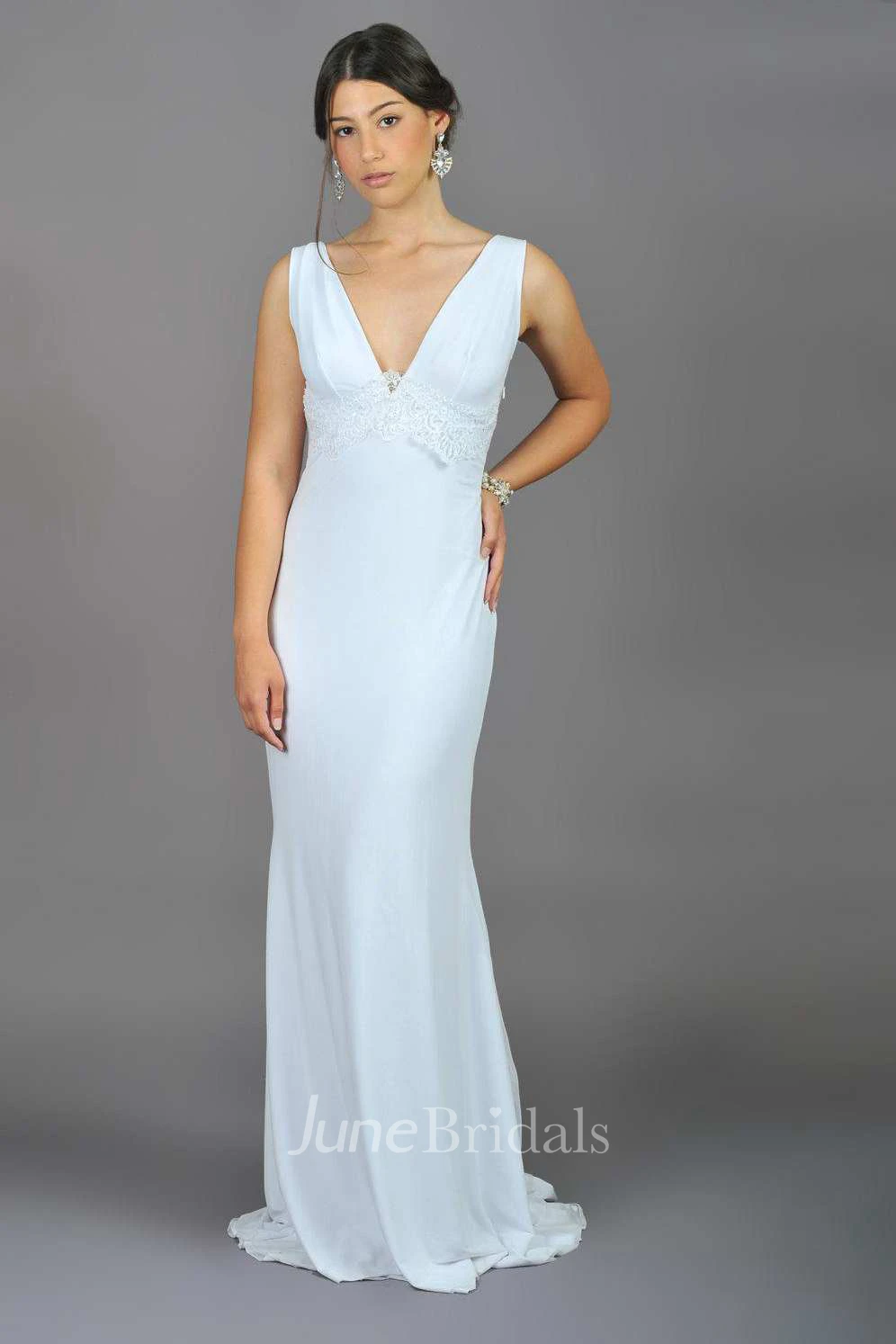 Floor-Length Chiffon Lace Wedding Dress