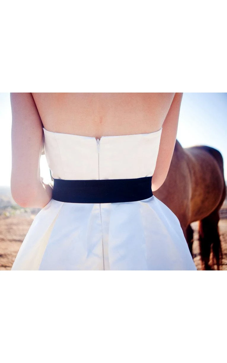 Strapless Empire Tea-Length Satin Wedding Dress With Sash And Bow