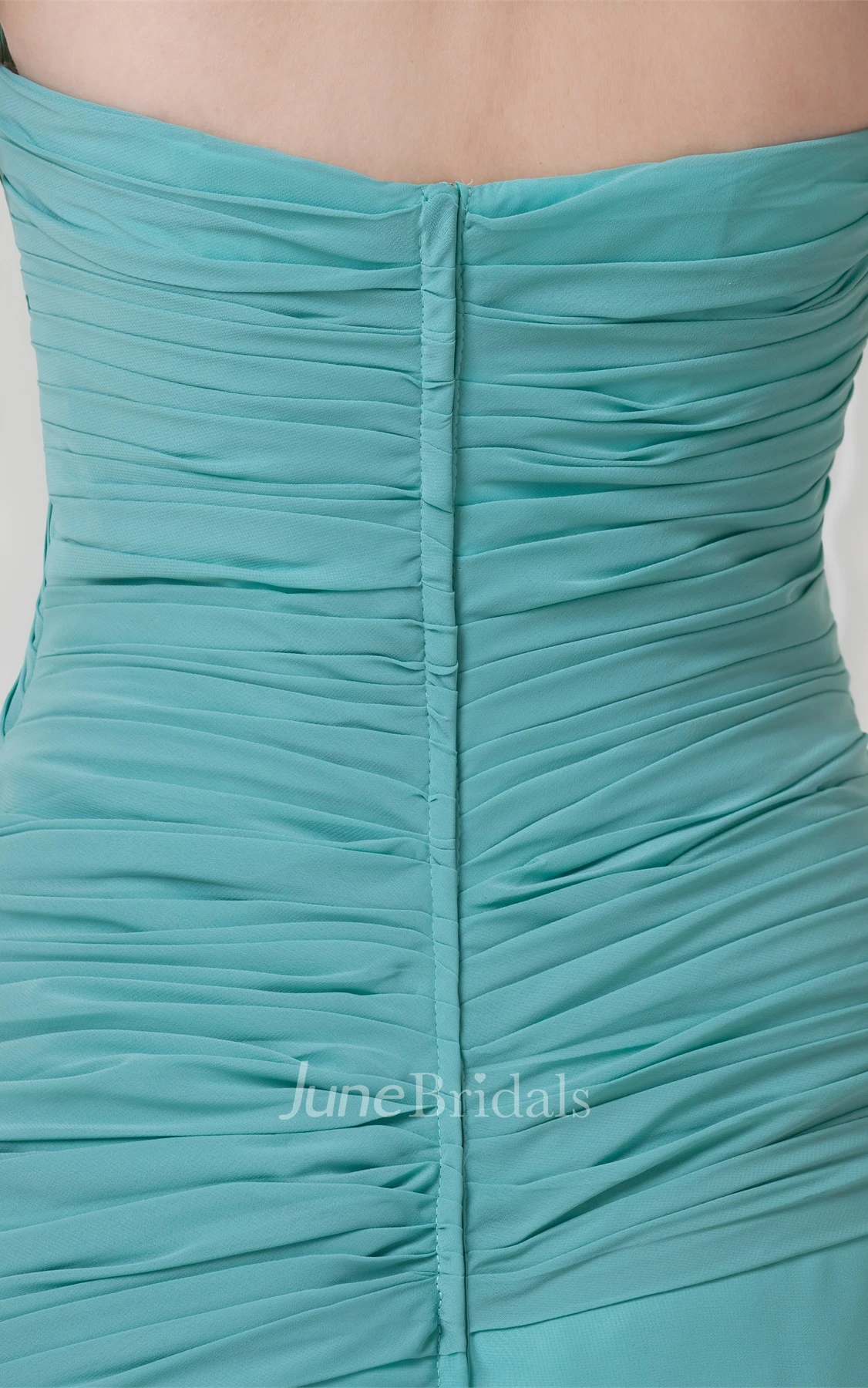 Off-The-Shoulder Chiffon Front-Split Dress with Ruching and Appliques