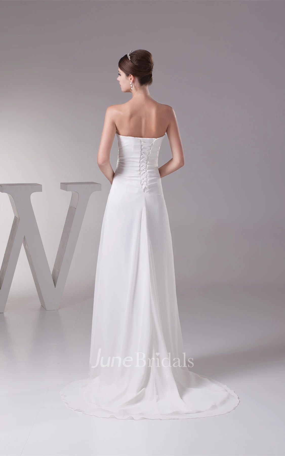 Strapless Sheath Floor-Length Dress with Pleats and Appliques