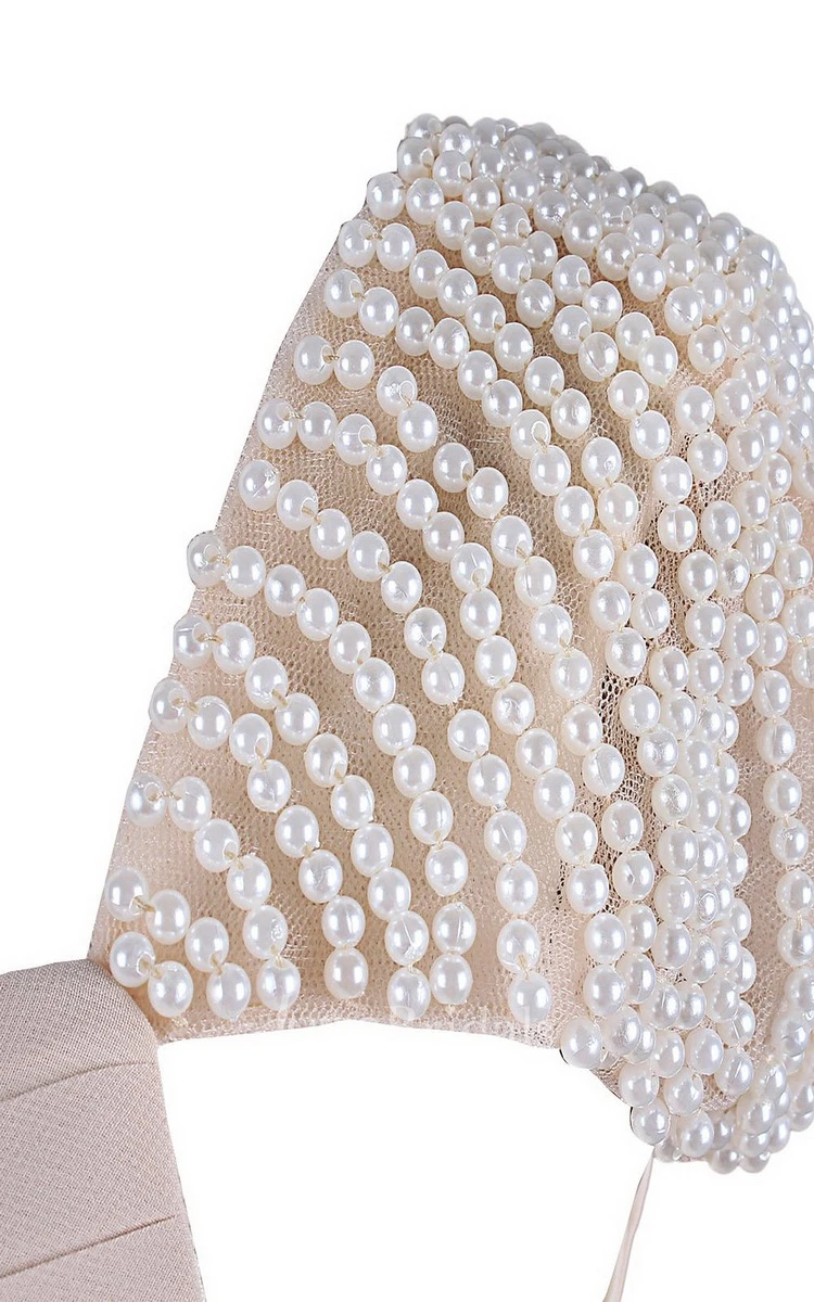 Sleeveless Long Chiffon Gown With Pearled Shoulders