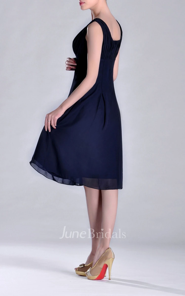 Scooped A-line Pleated Chiffon Knee-length Bridesmaid Dress