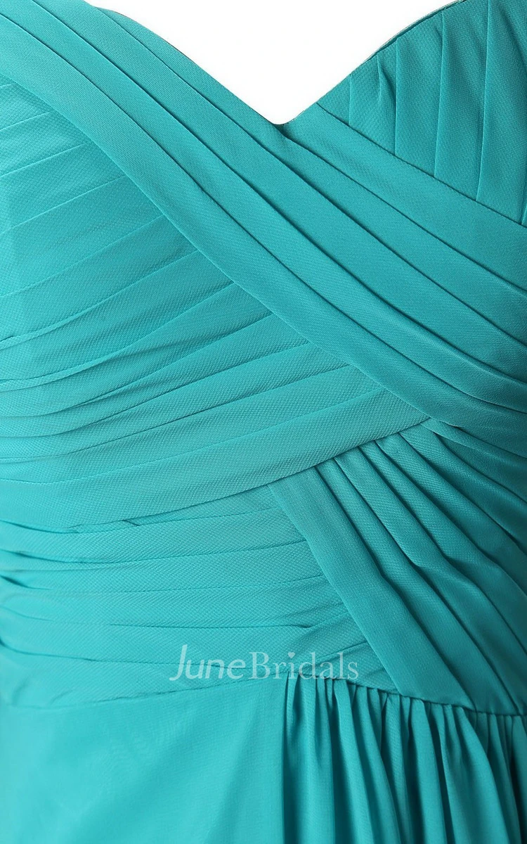 Sweetheart Long Chiffon Dress With Crisscross Ruching